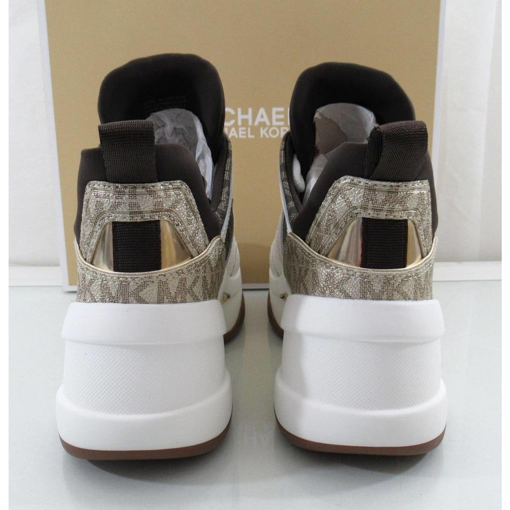 Michael Kors Olympia Trainer Lace Up Wedge Sneakers MK Logo Pale Gold - Picture 8 of 10